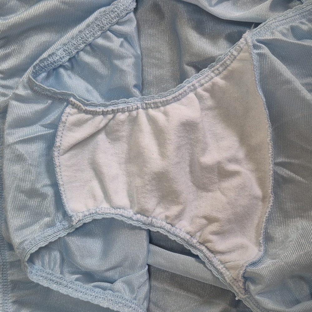 Vintage Hanes 15763 Satin Nylon Lace Granny Panties Hi Cut Briefs Blue sz 9 - Picture 7 of 7